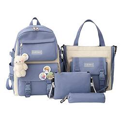 Ykop SchulrucksackSet Rucksack Für Schule Süßer Schulrucksack Mädchen Teenager Büchertasche Kawaii Schultasche Schulranzen Kinder Sommer Oder Die Schule, Blau, 31 x 44 x14 cm von Ykop