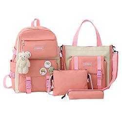 Ykop SchulrucksackSet Rucksack Für Schule Süßer Schulrucksack Mädchen Teenager Büchertasche Kawaii Schultasche Schulranzen Kinder Sommer Oder Die Schule, Rosa, 31 x 44 x14 cm von Ykop