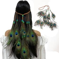 1 Stück Fasching Boho Pfauenfedern Hippie Stirnband, Pfauenfeder Haarschmuck,für Karneval,für Damen und Mädchen von Ylinwtech