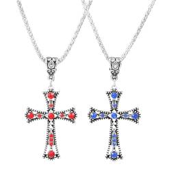 Ylinwtech 2 Stück Gothic Silber Kreuz Halskette,kreuz halskette silber Mit Edelsteinen,Kreuz Halskette,Geschenk für Frauen Männer Mädchen Jungen von Ylinwtech