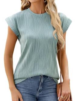 Damen Kurzarm Tops Elegant Tunika Top Sommerkomfort Lässige Arbeit Oberteile Hemden Einfarbig Lockere Shirt Tee Blusen von YloveM