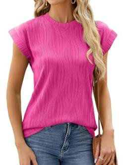 Damen Kurzarm Tops Elegant Tunika Top Sommerkomfort Lässige Arbeit Oberteile Hemden Einfarbig Lockere Shirt Tee Blusen von YloveM