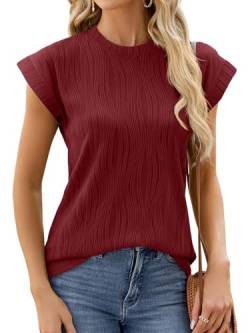 Damen Kurzarm Tops Elegant Tunika Top Sommerkomfort Lässige Arbeit Oberteile Hemden Einfarbig Lockere Shirt Tee Blusen von YloveM