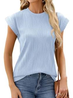 Damen Kurzarm Tops Elegant Tunika Top Sommerkomfort Lässige Arbeit Oberteile Hemden Einfarbig Lockere Shirt Tee Blusen von YloveM