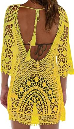 YloveM Damen Strandkleid, Gestrickte Crochet Bikini Cover Up Sommer Pareo Beach Kleid Badeanzug Bedecken Bikini Leibchen Strandkleid Bikini Häkeln Bluse von YloveM