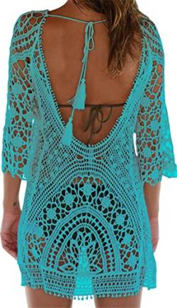 YloveM Damen Strandkleid, Gestrickte Crochet Bikini Cover Up Sommer Pareo Beach Kleid Badeanzug Bedecken Bikini Leibchen Strandkleid Bikini Häkeln Bluse von YloveM