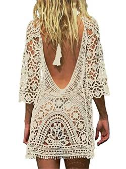 YloveM Damen Strandkleid, Gestrickte Crochet Bikini Cover Up Sommer Pareo Beach Kleid Badeanzug Bedecken Bikini Leibchen Strandkleid Bikini Häkeln Bluse von YloveM