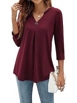 YloveM Frauen Arbeiten Blusen Damen Bluse 3/4 Ärmel V-Ausschnitt Tunika Top Elegant Lässige Hemden Lockere Shirt von YloveM