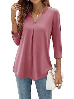 YloveM Frauen Arbeiten Blusen Damen Bluse 3/4 Ärmel V-Ausschnitt Tunika Top Elegant Lässige Hemden Lockere Shirt von YloveM