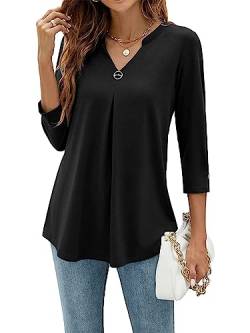 YloveM Frauen Arbeiten Blusen Damen Bluse 3/4 Ärmel V-Ausschnitt Tunika Top Elegant Lässige Hemden Lockere Shirt von YloveM