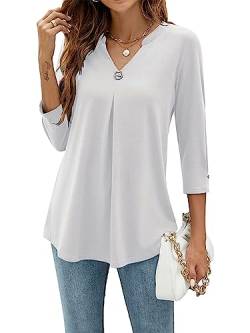 YloveM Frauen Arbeiten Blusen Damen Bluse 3/4 Ärmel V-Ausschnitt Tunika Top Elegant Lässige Hemden Lockere Shirt von YloveM