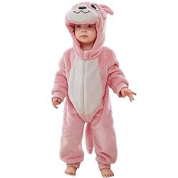 YloveM Unisex Baby Romper Kleinkinder Strampler Overall Cartoon Tier Herbst Winter Warm Reißverschluss Kapuzen Spielanzug Strampelanzug (18-24 Monate, A- Rosa Känguru) von YloveM