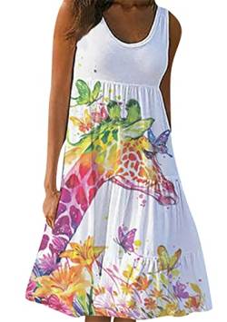 Yming Ärmelloses Blumenkleid Für Lässige Damen Überlagerte Kleider Mit Rundem Ausschnitt Sommer Midi Kleid Giraffe M von Yming