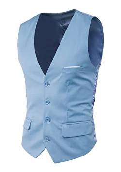Yming Business Anzug Weste mit falschen Taschen Casual Fashion Herren Anzug Weste Solid Farbe Tuxedo Weste Hellblau XXS von Yming