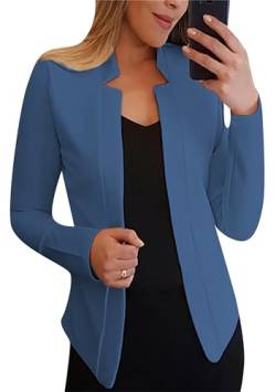 Yming Cardigan Damen Blazer Elegante Einfarbige Jacke Mit Taschen Business Bürojacke Blau M von Yming