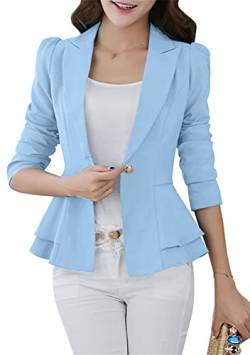 Yming Damen Anzugjacke Lose Jacke 3/4 Arm Anzugblazer Schick Büroarbeitsblazer Aqua Blau 3XL von Yming