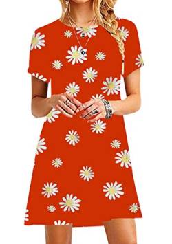 Yming Damen Beiläufig Kleid Kurzarm Sommerkleid Casual Rundhals Minikleid Orange L/DE 40 von Yming
