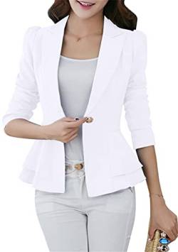 Yming Damen Blazer Mit Einem Knopf Leichter Eleganter Lockerer Jackenanzug Ohne Tasche Weiß XXS von Yming