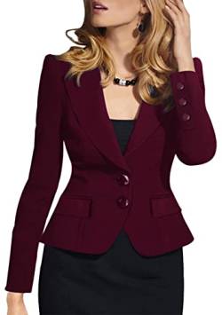 Yming Damen Blazer Mit Taschen Lässig Einreihige Strickjacke Langarm Arbeit Büro Blazer Zwei Knöpfe Wein Rot XL von Yming