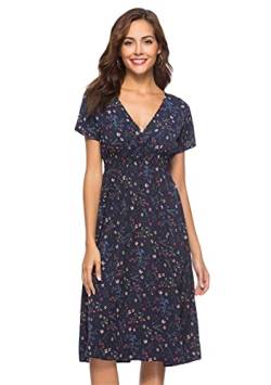 Yming Damen Blumen Sommerkleid Chiffon Kleid Kurzarm Urlaubskleid Marineblaue Blumen XL von Yming