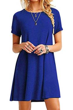 Yming Damen Casual Blusenkeid Lose Kurzarm Sommer Kleid Tunika Plus Größe Blau XXXXXL/DE 50 von Yming