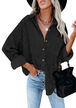 Yming Damen Casual Jacken Leichte übergroße Hemden Vintage Langarm Bluse Schwarz L von Yming