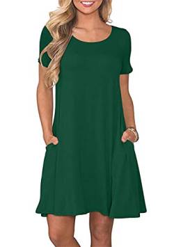 Yming Damen Casual Kurzarm-Taschen Rundhals-T-Shirt MiniKleid Locker geschnittenes Swing-Kleid Grün 2XL von Yming