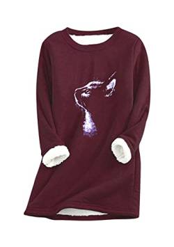 Yming Damen Casual Rundhals Langarm Fleece Pullover Sweatshirts Plüsch Farbe Fuzzy Warmer Pullover Wein Rot S von Yming