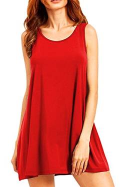 Yming Damen Casual Sommerkleid Ärmellos Kleid Loses T-Shirt Kleid Rundhals Minikleid Rot M von Yming