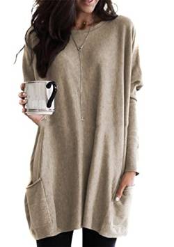 Yming Damen Casual Sweatshirt Langarm Pullover Rundhalsausschnitt Pullover Reines Khaki XL von Yming