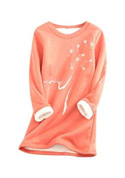 Yming Damen Dicker Fleece Sweatshirts Langarm Pullover Teddy Fleece Sweatshirts MZ-Wassermelonenrot XL von Yming