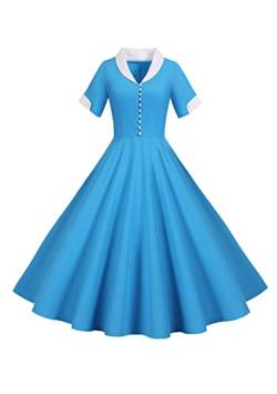 Yming Damen Einfarbig Tea Party Kleid Abend Vintage Kleid Slim Fit Swing Ballkleider Blau S von Yming