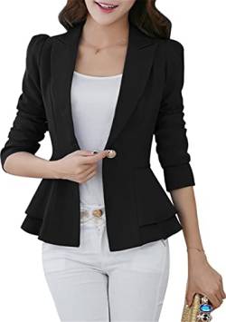 Yming Damen Elegante Anzugjacke 3/4 Ärmel Revers Büroarbeit Stilvolle Jacke Schwarz XXL von Yming