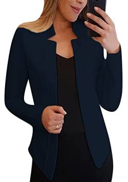 Yming Damen Freizeitjacke Lose Jacke Chic Blazer Langarm Knopflose Jacke Dunkelblau S von Yming