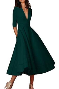 Yming Damen Halber Ärmel Kleid Stretch Cocktailkleid Tief V Ausschnitt Formalkleid Grün L DE 40 42 von Yming