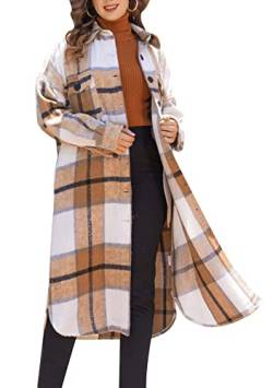 Yming Damen Kariert Holzfällerhemd Oversized Langarm Hemd Casual Karo Blusenshirt mit Brusttaschen Khaki XL von Yming