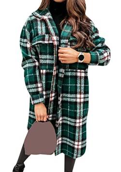 Yming Damen Kariertes Hemd Button Down Langarm Holzfällerhemd Boyfriend Blusen Grün M von Yming