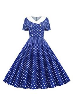 Yming Damen Kurzarm Audrey Hepburn Kleid Polka Dot 1950s Kleider Tea Party Vintage Kleid Dunkelblau M von Yming