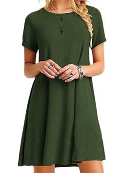 Yming Damen Kurzarm T-Shirt mit Rundhalsausschnitt Minikleid Lässige Tunika Oberteile Locker geschnittenes Swing Kleid Army Grün L von Yming
