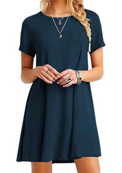 Yming Damen Kurzarm T-Shirt mit rundem Hals Minikleid lässige Tunika Oberteile locker sitzendes Swing Kleid Dunkle Blau 3XL von Yming