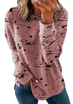 Yming Damen Lässig Übergrößen Sweatshirt Graffiti Print Sweatshirt Langarm Pullover Rosa S von Yming
