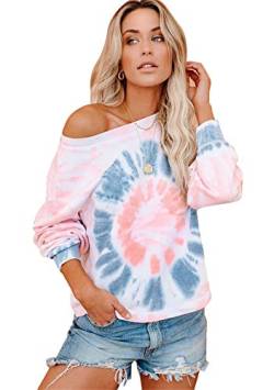 Yming Damen Langarm Bluse Lose Sweatshirt Tie Dye Lässige Sweatshirt Rosagrau L von Yming