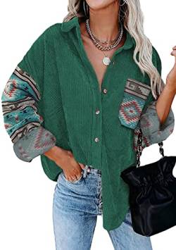 Yming Damen Langarm Cardigans Revers Leichte Bluse mit Taschen Grün 3XL von Yming