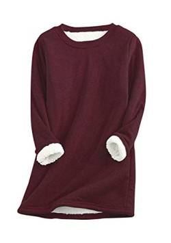 Yming Damen Langarm Pullover Teddy Fleece Pullover Einfarbig Sweatshirts Bordeaux L von Yming