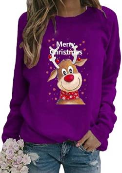 Yming Damen Langarm Sweatshirt Bell Hirsch Hemden Rundhals Pullover Weihnachten Lila L von Yming