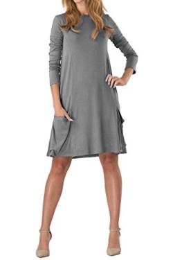 Yming Damen Longshirt Langarm Lockeres Tunika Basic T-Shirt Kleid Loose Minikleid Dunkel Grau XL/DE 42-44 von Yming