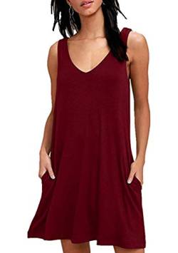 Yming Damen Lose ÄrmelLose Kleid Minikleid Tank Top Kleid rot M von Yming