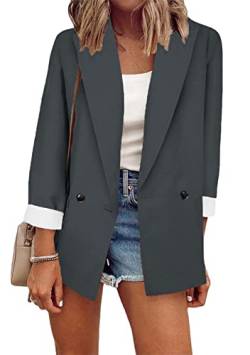 Yming Damen Lose Anzugjacke Langarm Blazer Büro Arbeitsjacke Mit Taschen Dunkelgrau XL von Yming