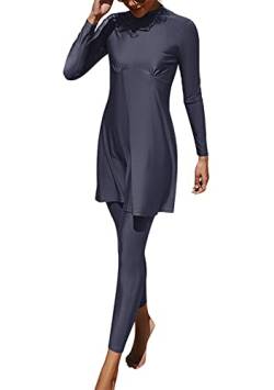 Yming Damen Muslim Swimsuit Tight Quick Drying Burkini Middle East Elastic Beachwear Slim Fit Burkini Grau Blau L von Yming