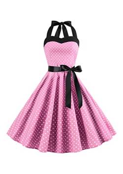 Yming Damen Off Shoulder Party Abendkleid Polka Dot Halter Neck Cocktailkleid Elegant High Waist Audrey Hepburn Style Kleid Rosa S von Yming